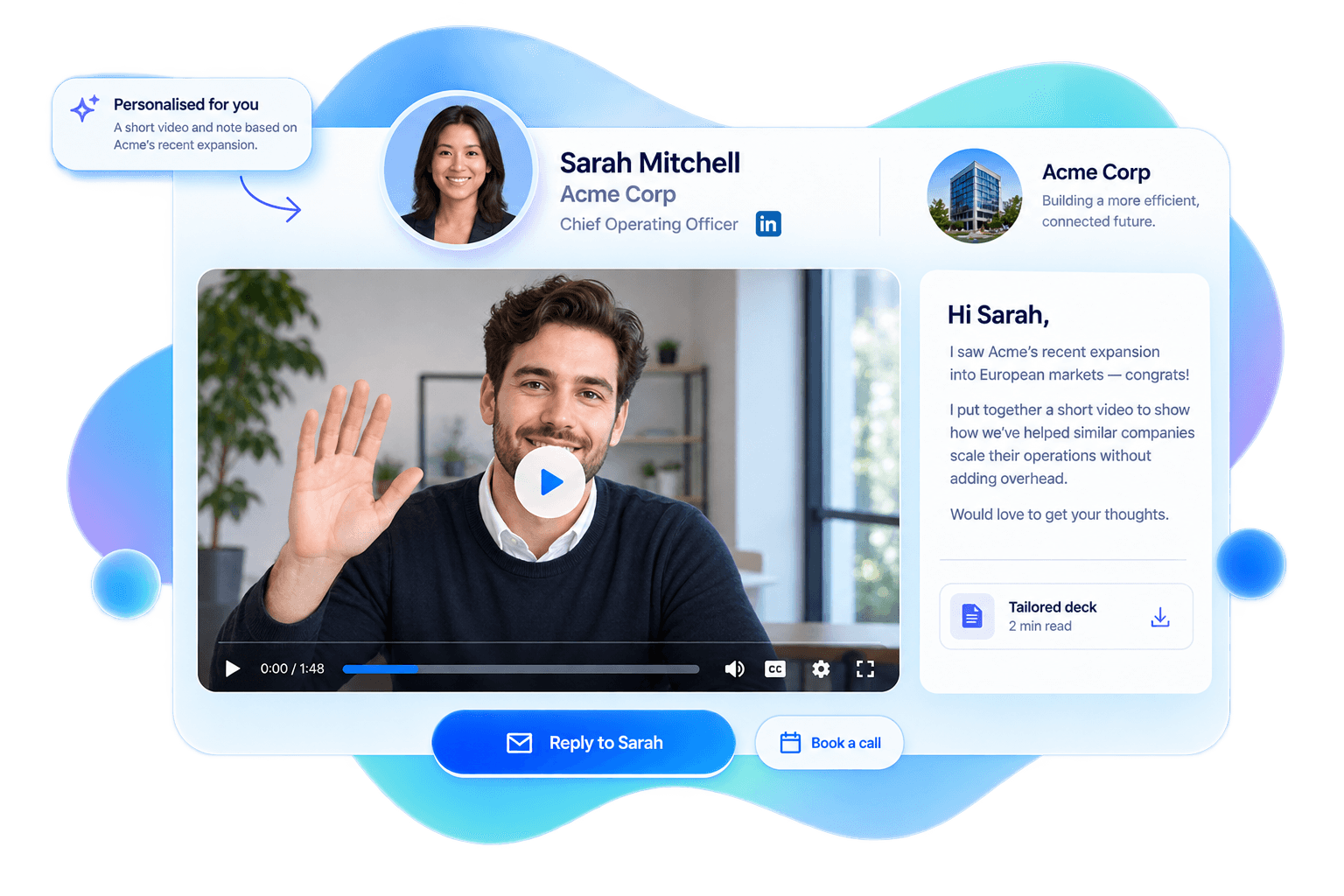 A personalised video landing page addressed to a named prospect